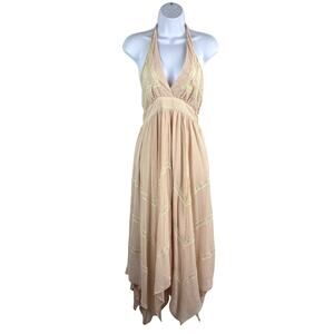 Champagne Strawberry Striped Maxi Dress Fairycore Coquette - M